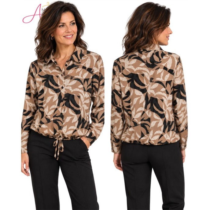 W ZOSO Blouse Patty Camel Zwart ecru print